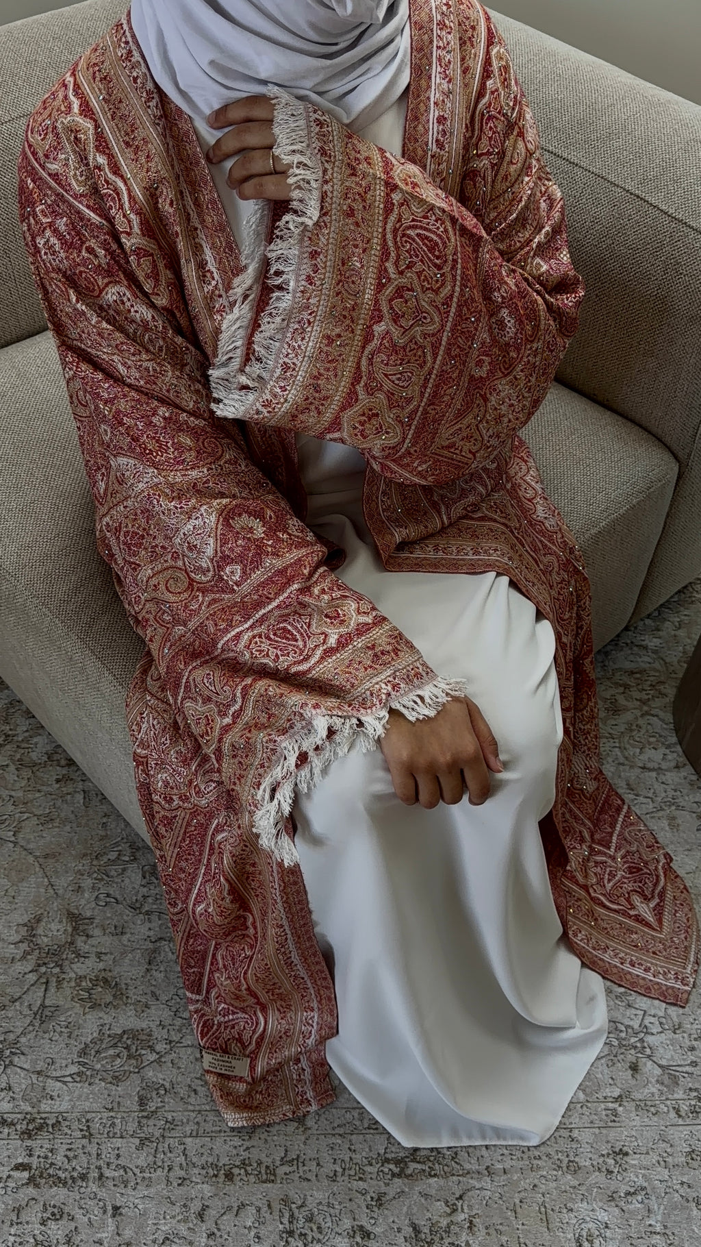 Kimono Pashmina Perlée Orange et Jaune